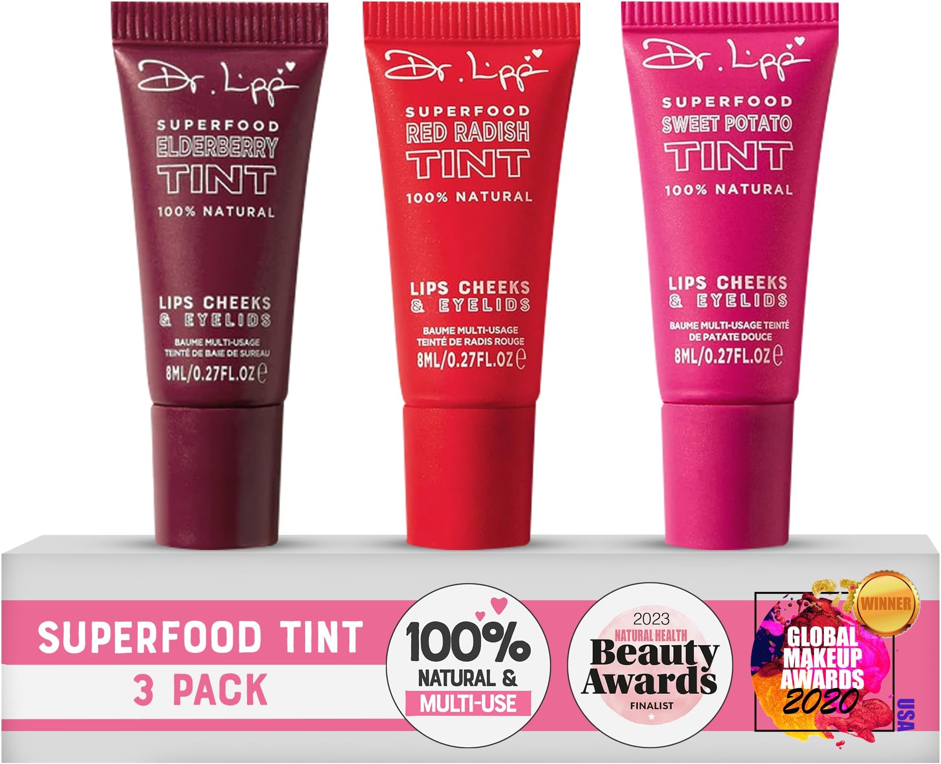 Dr. Lipp Superfood Lip Tint 3 PACK [3 x 8ml] – 4-in-1 Tinted Balm for Lips, Cheeks & Eyes – Ultra Moisturizing, 100% Natural, Fragrance-Free & Cruelty-Free