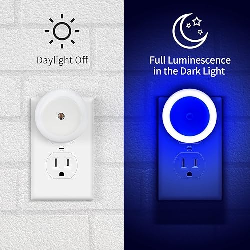 Miniatura 2 de VIPMOON Luz nocturna LED, lámpara nocturna enchufable a la pared, paquete de 4 unidades, lámpara LED azul circular, sensor de atardecer a amanecer,