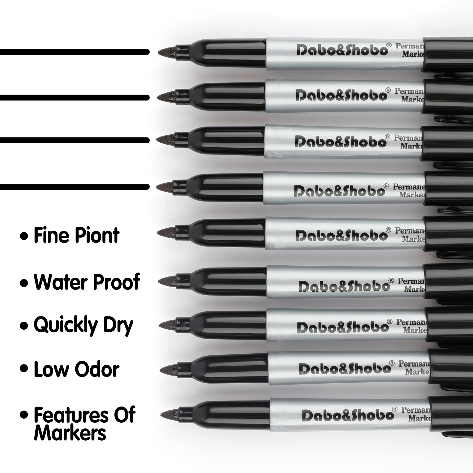 Dabo&Shobo Markery permanentne, 160 sztuk czarnych markerów permanentnych luzem, cienka końcówka, szybkoschnące, wodoodporne markery, praca na drewnie, metalu, plastiku, kamieniu, szkle do biura