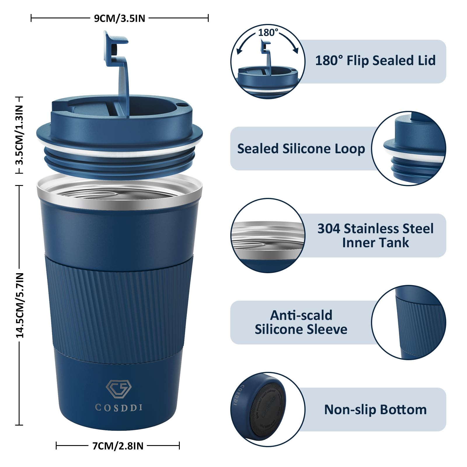 CS COSDDI Travel Mugs, Insulated Coffee Cup with Leakproof Lid, Reusable Coffee Cups Travel, Car Coffee Cup - Image 2