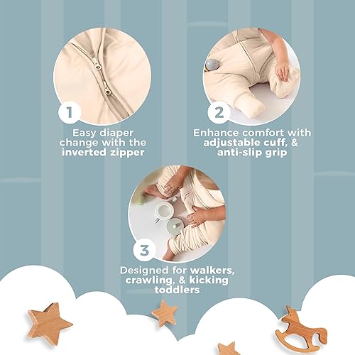 Miniatura 10 de Nyte Nyte Baby Saco de dormir de bambú beige con pies, saco de dormir para bebé de 12 a 18 meses, saco de dormir para niños pequeños para caminar