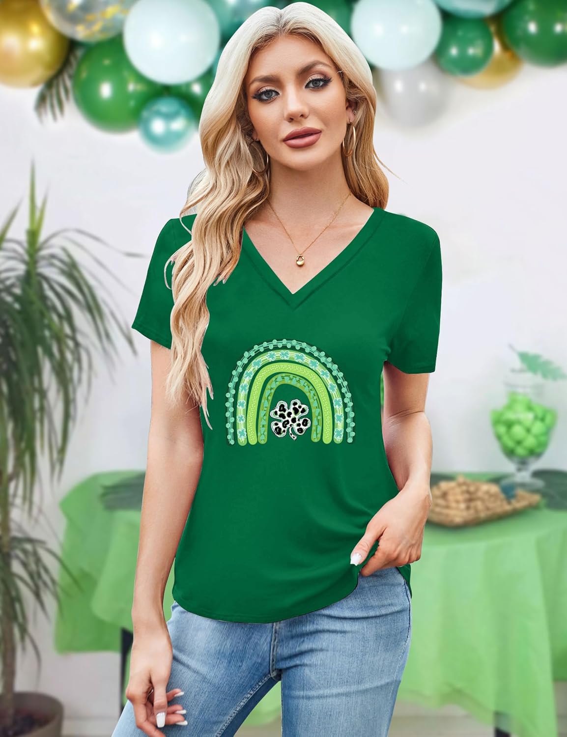 St Patricks Day Shirt for Women Lucky Irish Shamrock Tshirt Saint Patricks Day T-Shirt Green V Neck Tops - Image 5