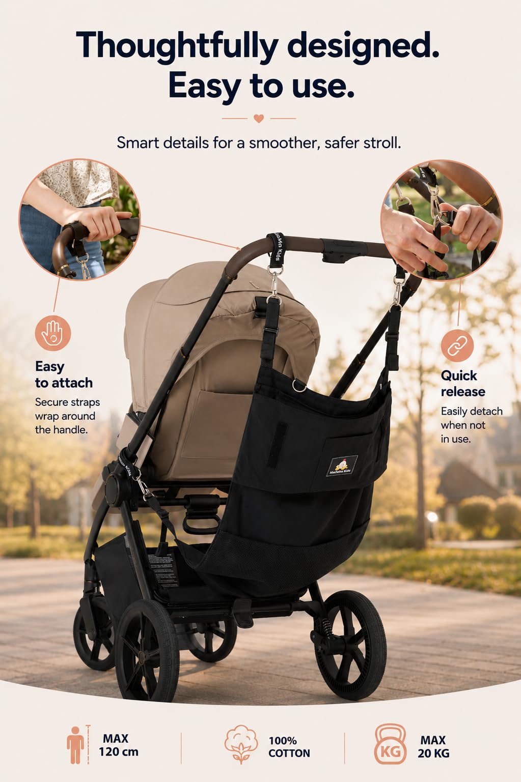 Hängematte für Kinderwagen - eine Alternative zum Buggy Board mit Sitz - universal zubehör für fast jeden Kinderwagen - Viel Platz für Stufen beim Gehen - Kinderwagenbrett Alternative