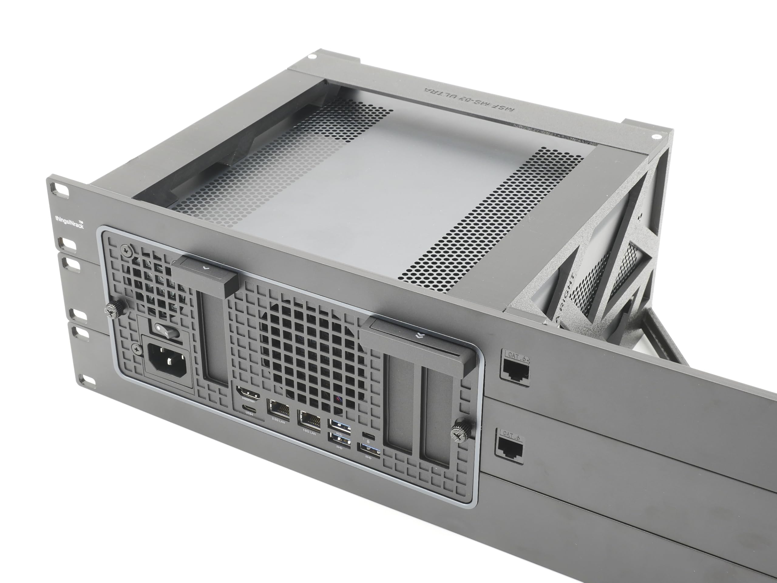 Rack Mount for miniSforum MS-02 Ultra with 2 RJ45 keystones 19inch 3U