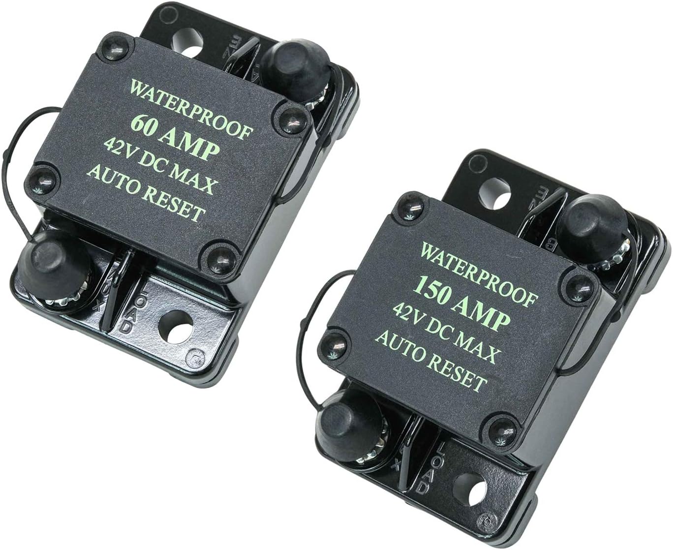 Mytee Products Replaces Part #CB60 Waterproof 60 Amp Circuit Breaker with Auto Reset for Trailer Bus Truck, 42VDC Max Volts & 1/4" STT Studs