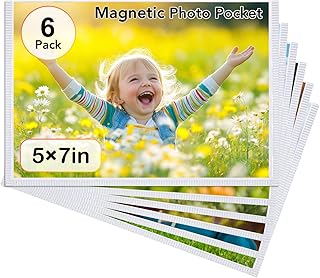Magnetic Picture Frame, Holds 5X7 Inches Pictures, Reusable White Magnet Fridge Photo Sleeves for Refrigerator, Locker,Office Cabinet (White, 6) (6Pcs)