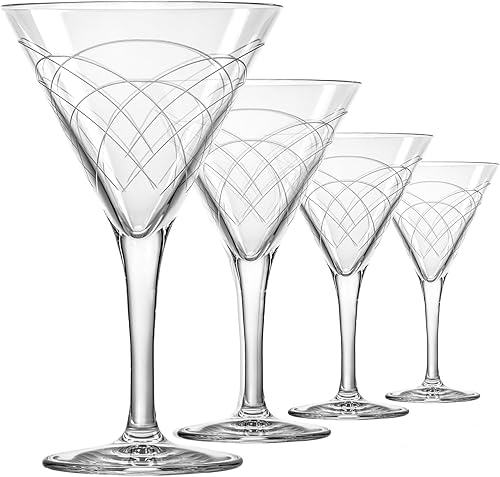 Rolf Glass Vaso de Martini moderno de mediados de siglo Vasos de Martini de 7.5 onzas Vidrio sin plomo Vasos de cóctel grabados con rueda de