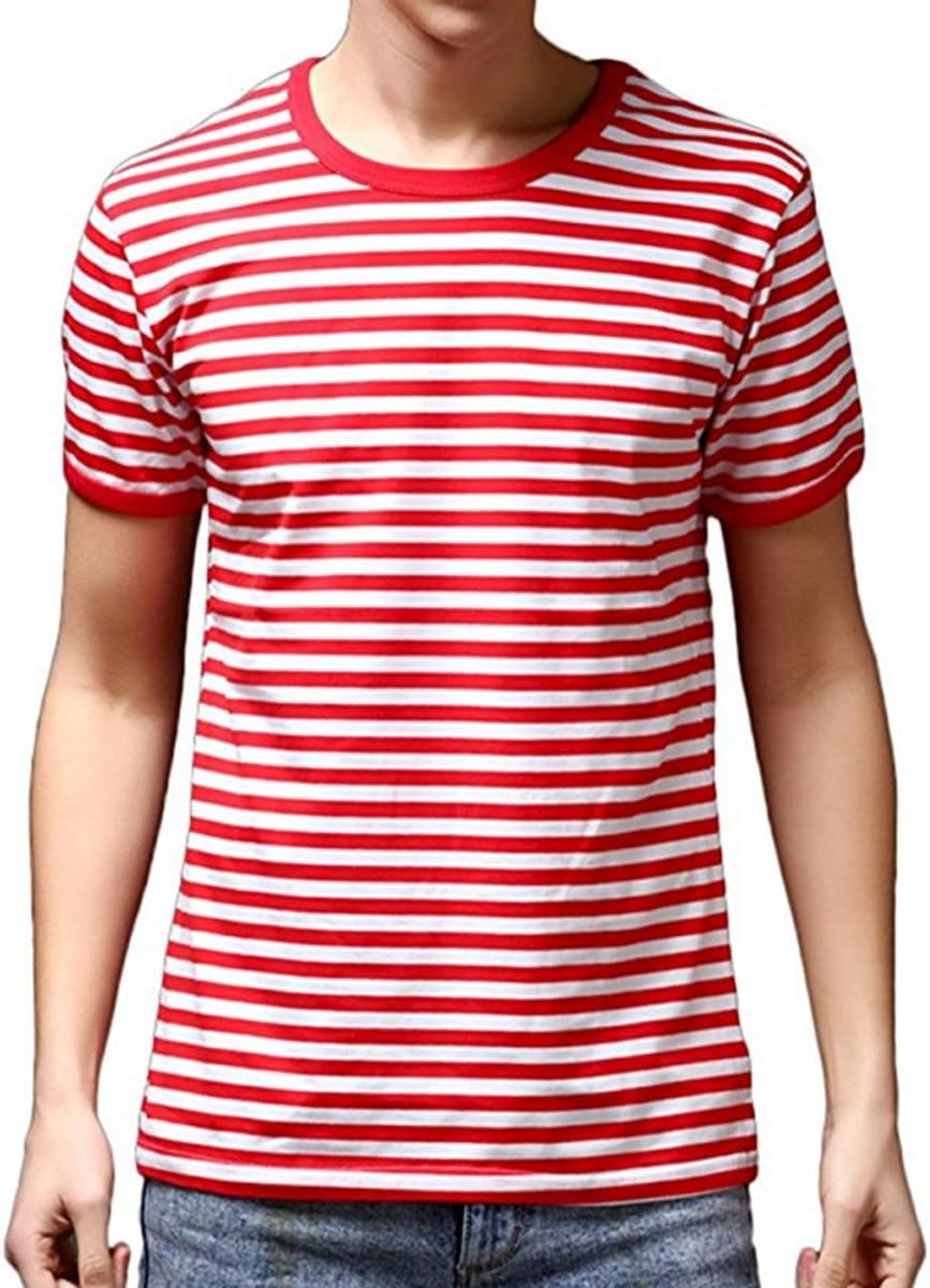 Ezsskj Men's Youth Short Sleeve Crew Neck Striped T Shirt Tee Outfits Tops XX-Large Red