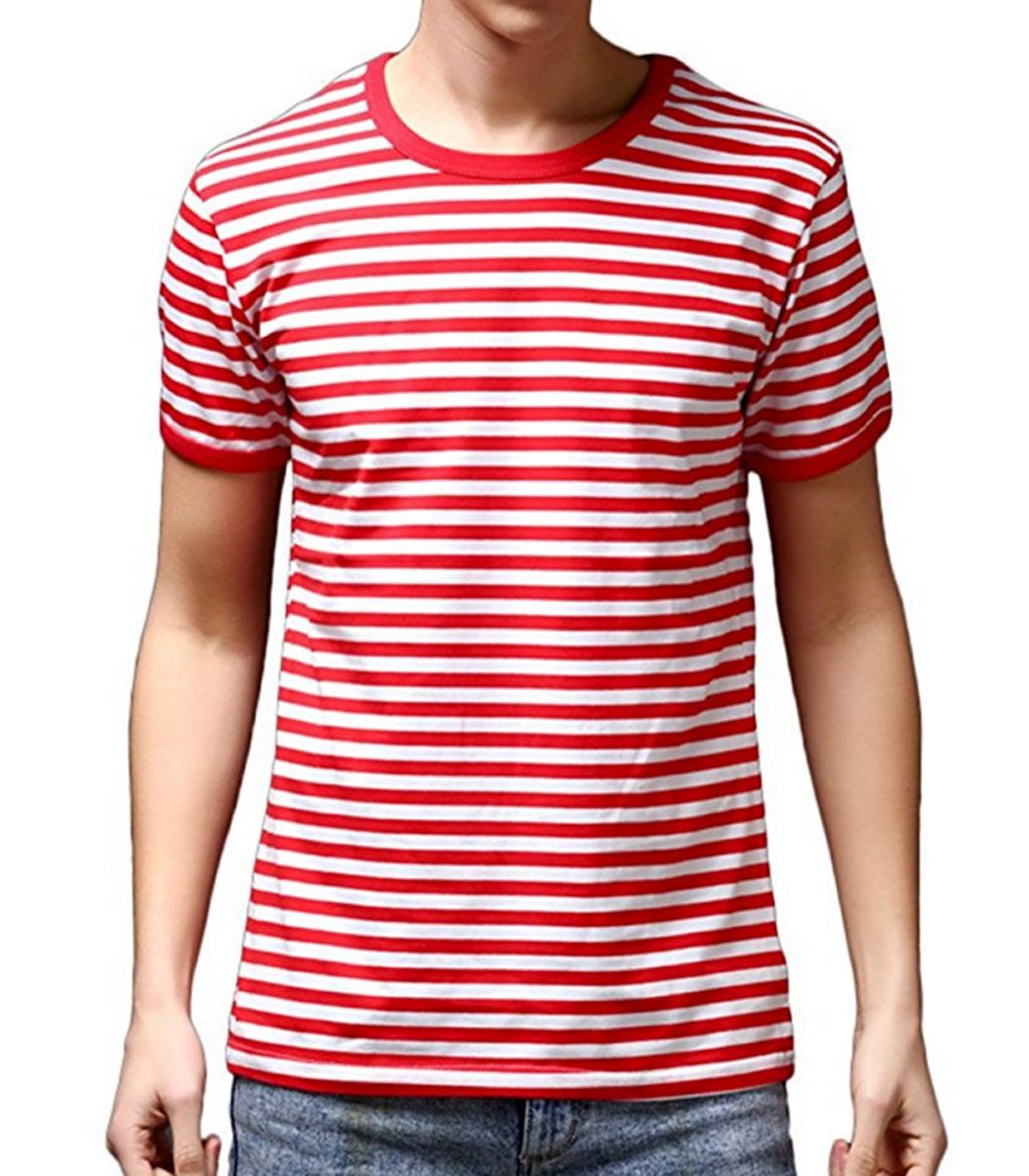 Ezsskj Men's Youth Short Sleeve Crew Neck Striped T Shirt Tee Outfits Tops XX-Large Red