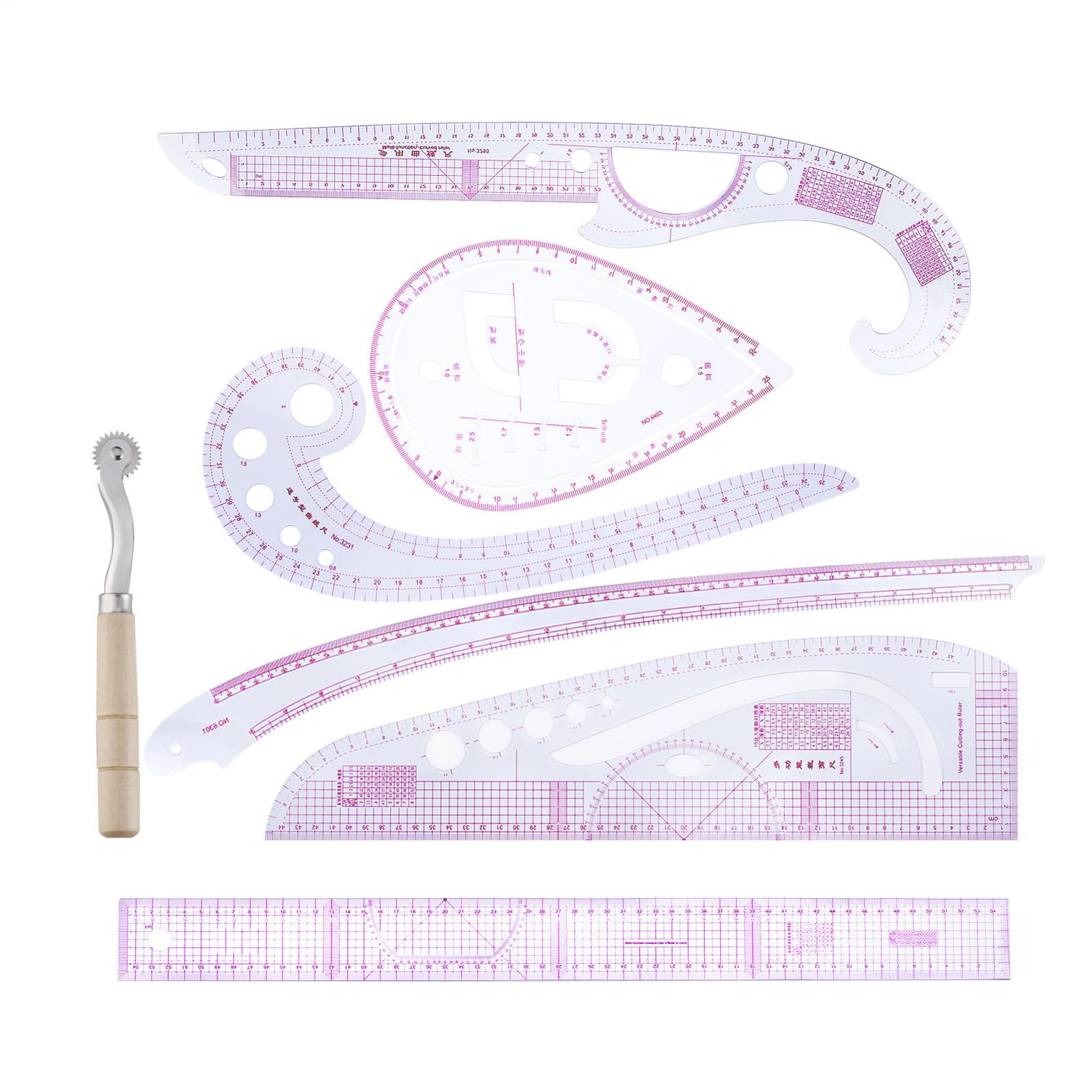 Juego De Reglas De Costura - Accesorios De Corte Y Acolchado,Kit de 7 Piezas de Reglas de Bordado y Costura,Para Quilters Principiantes Diseñadores Ganchillo Tejido Confección De Prendas
