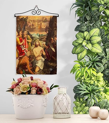 Miniatura 11 de Juego de banderas de jardín con diseño de bautismo de Cristo, colgante de pared religioso, esperanza gracia paz, paloma de la paz religiosa,