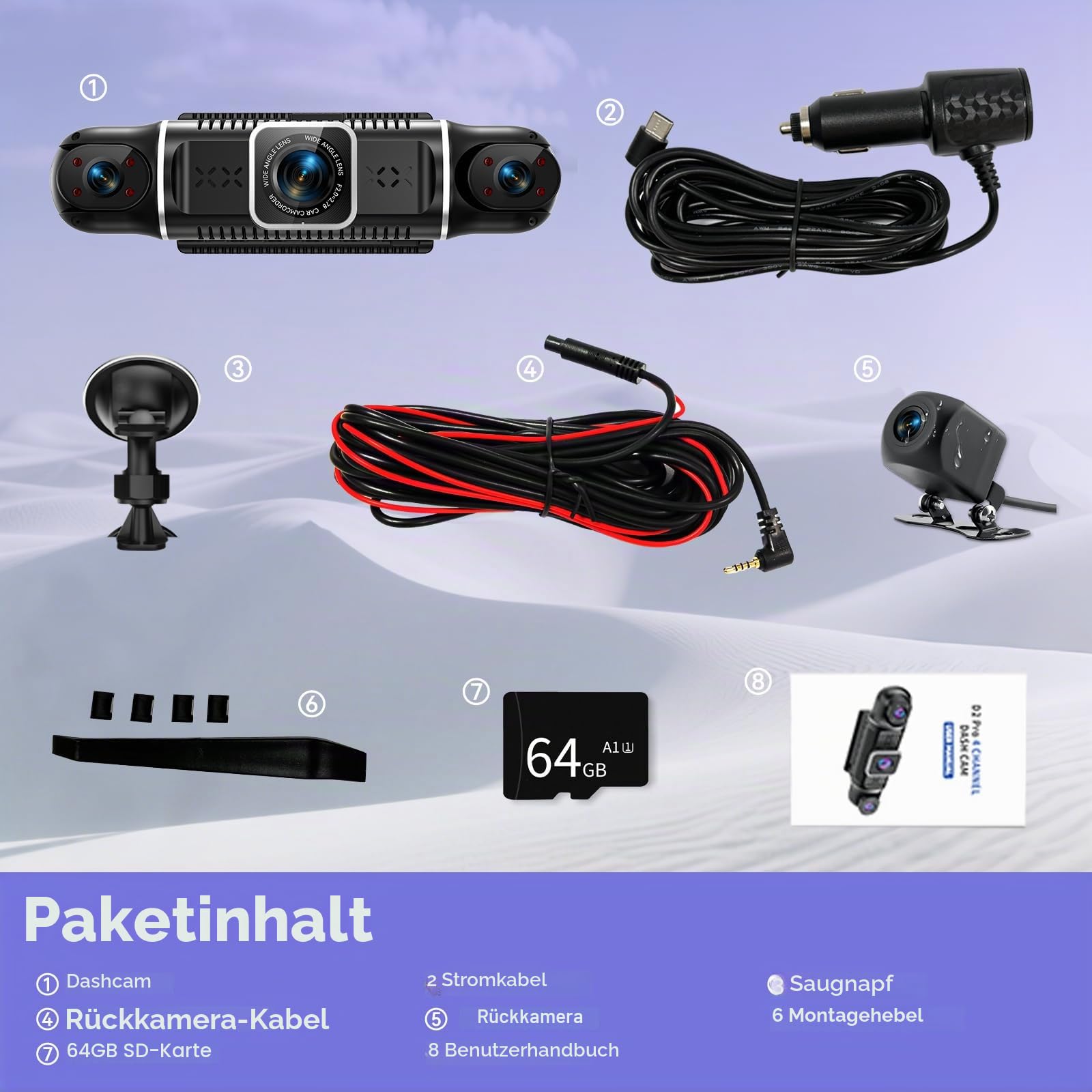 4K dashcam Auto vorne hinten 4 Kanal Dash cam mit 3" IPS-Bildschirm