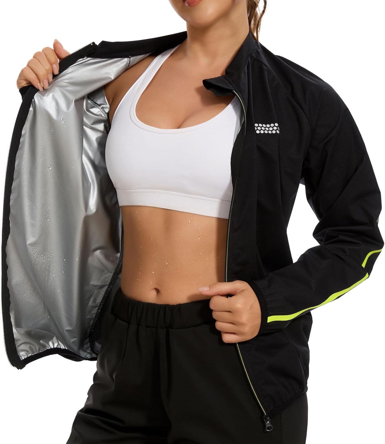 SEXYWG Sauna Jackets for Women Long Sleeve Sauna Suit Sweat Compression Workout Suits Waist Trainer Top Shaper Gym Exercises