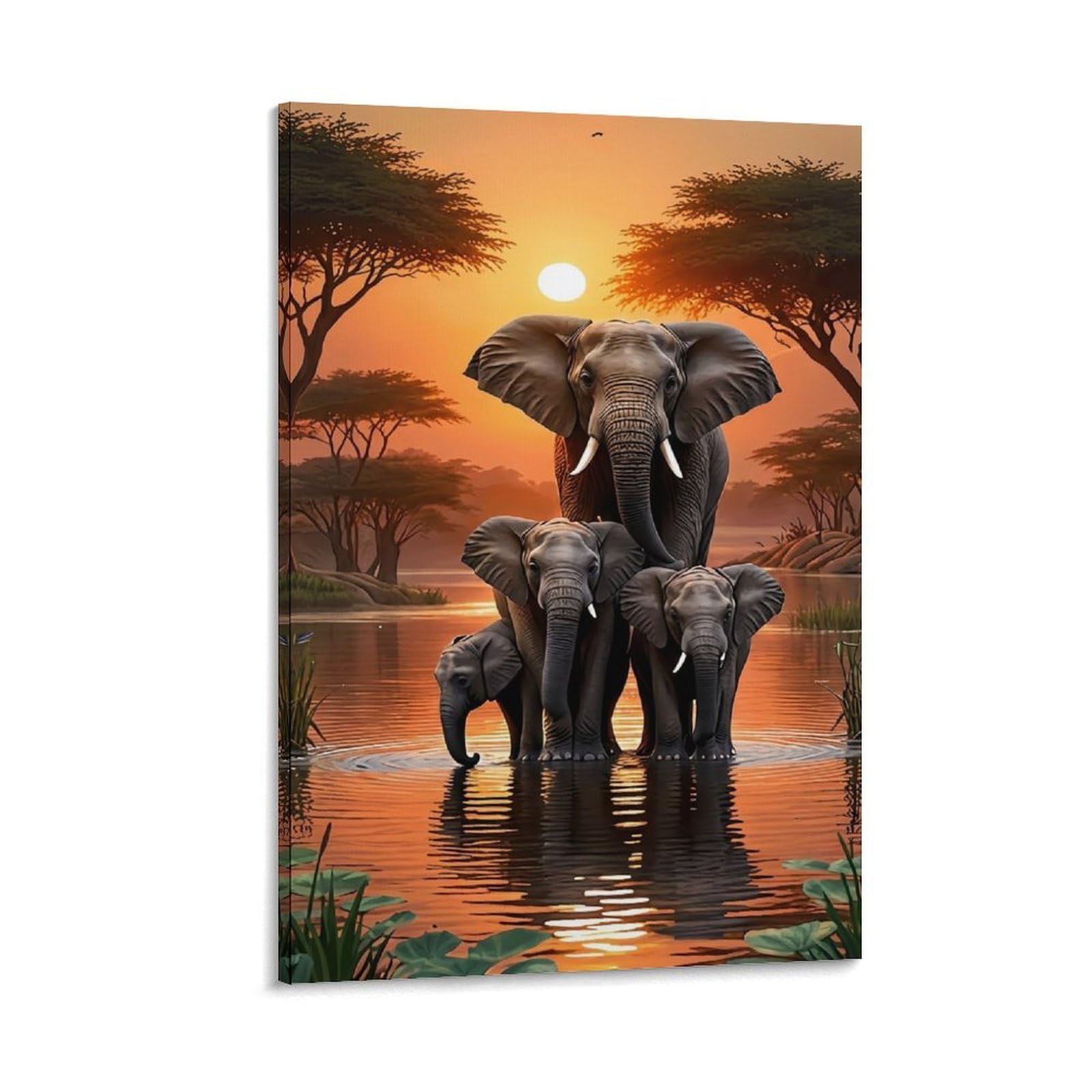 DHBANEIOK Elephant Family Sunset_3 Poster Artwork Giclee Canvas Prints Modern Canvas Wall Art Picture Wall Hanging for Bathroom Wall Decor 16x24inch(40x60cm)