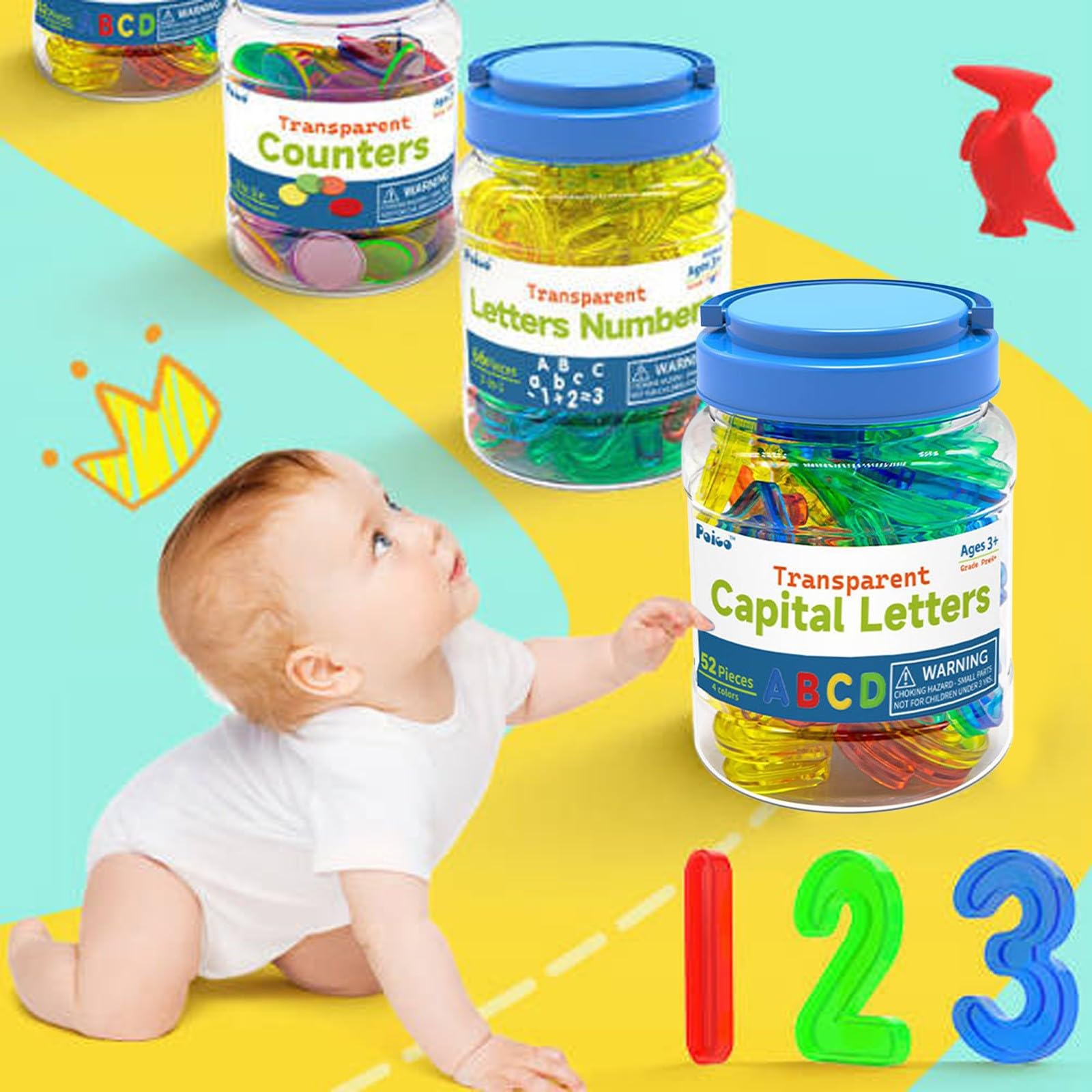 Lettres minuscules transparentes pour table lumineuse - Apprentissage sensoriel - 15 x 10 x 10 cm