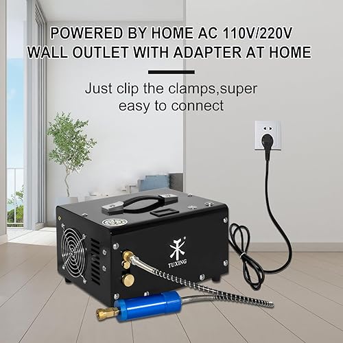 Miniatura 3 de TUXING Compresor de aire PCP 4500Psi, compresor portátil de pistola de aire PCP de 30 Mpa con convertidor externo, alimentado por 12 V CC para