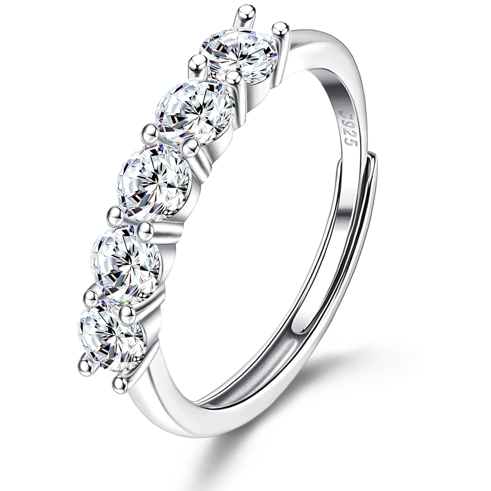 JeweBella925 Sterling Silver Rings for Women Girls Cubic Zirconia Adjustable Thumb Ring Promise Wedding Engagement Rings Silver Eternity Ring Anniversary Jewellery Gifts