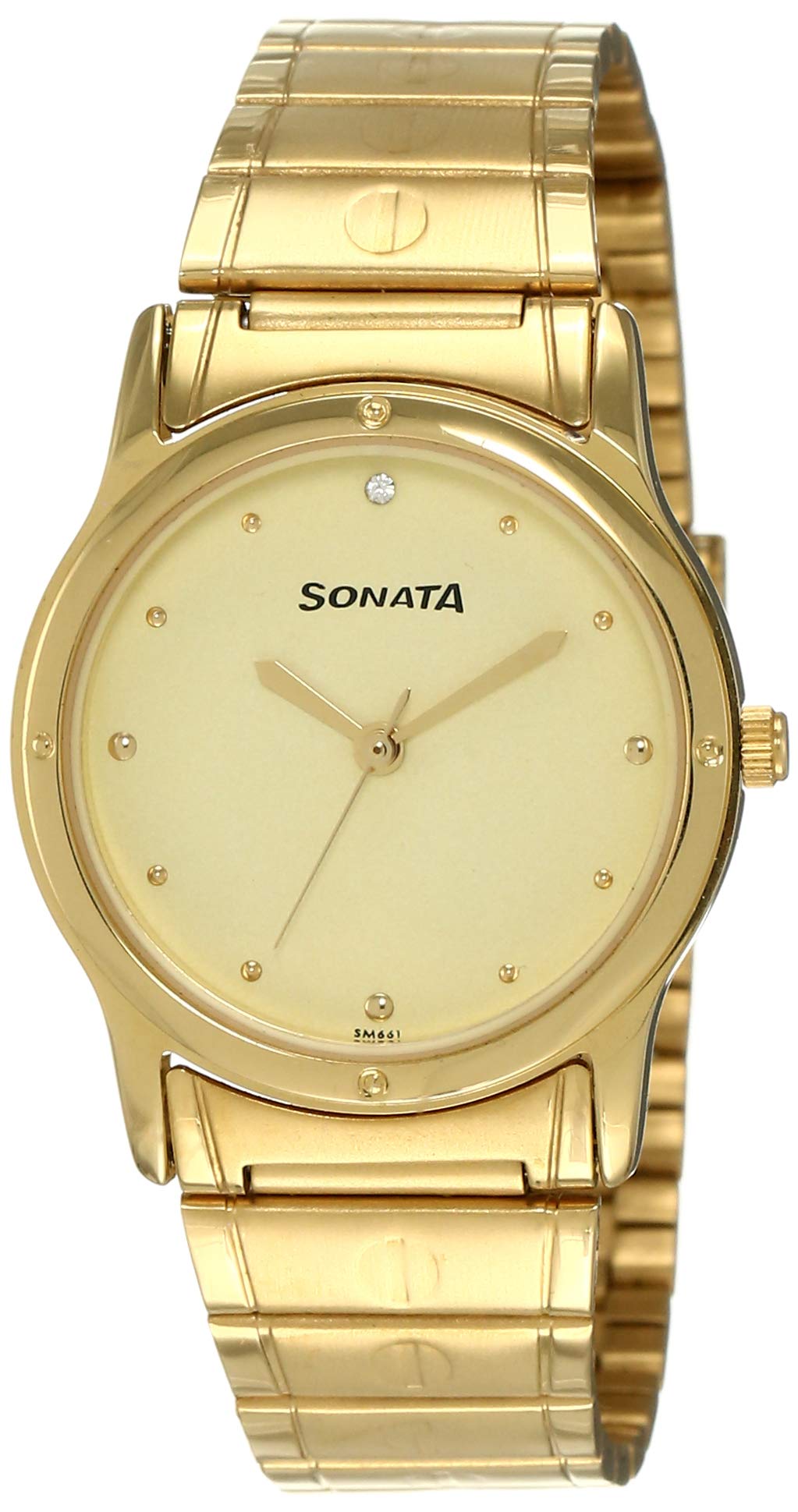 sonata Quartz Analog Champagne Dial Stainless Steel Strap Watch for Men-NS7023YM02-picture-4