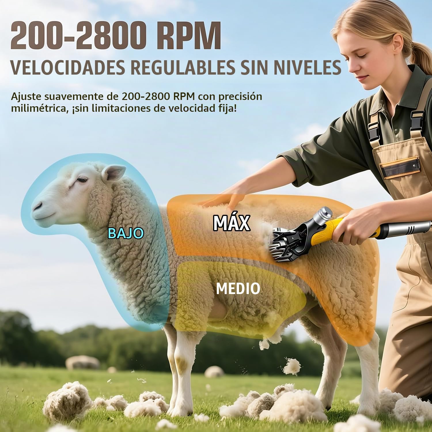 CGOLDENWALL Esquiladora Oveja Profesional 850W, 6 Velocidades, Cabras | Anti-Sobrecalentamiento, Cuchillas Acero Carbono, Ovejas Cabras Alpacas, Pelo Grueso, Kit