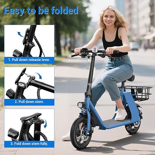 Miniatura 6 de SEHOMY 2 Seater Electric Scooter for Adults 330lbs, Folding Escooters with Seat, 850W Peak Motor, 2520 Miles Range, 2215.5 MPH, Storage Basket,
