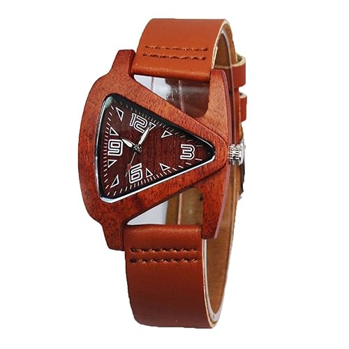 Wood Watches Triangle Red Wooden Watches with Leather Band Quartz