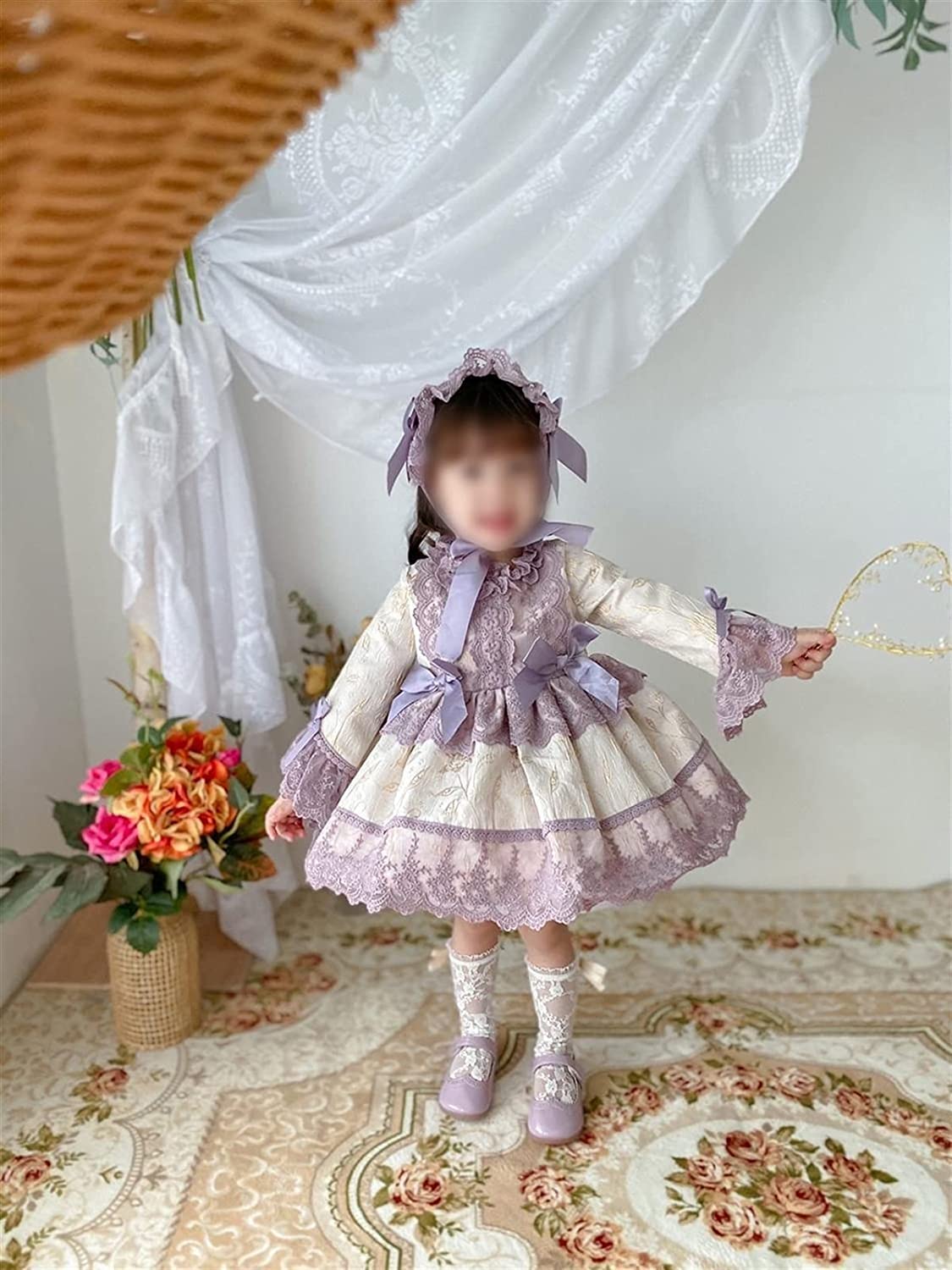 Dziewczyna Łuk Fioletowa Sukienka Księżniczka Z Długim Rękawem W Stylu Vintage Hiszpański Lolita Pałac Dziecięce Ubrania