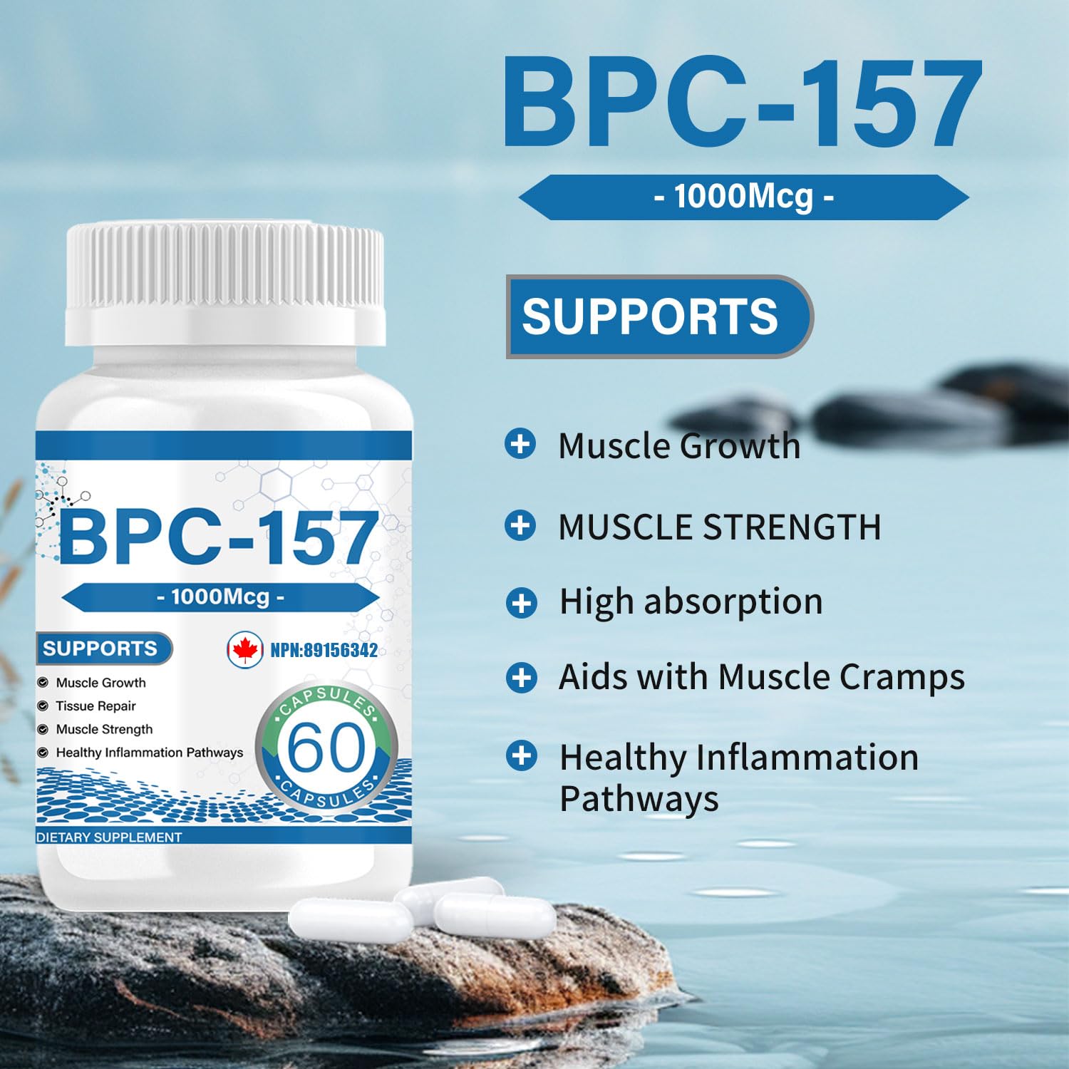 BPC 157 Peptide Capsules 1000 mcg, supports muscle growth, tissue repair, strength, non-GMO, gluten-free, 60 capsules — view 3