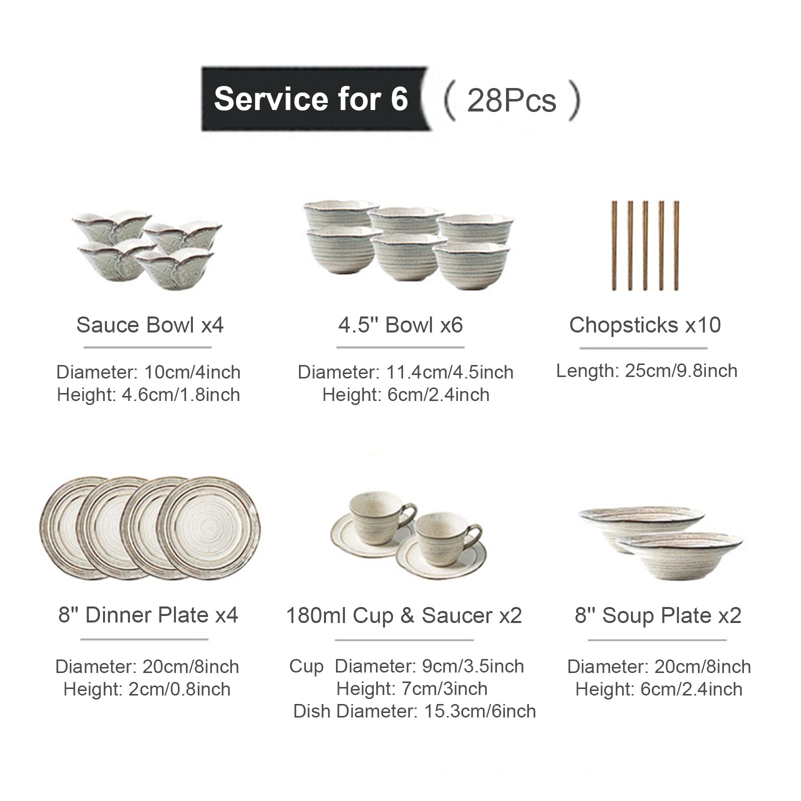 Zestaw zastawy porcelanowej, Zestawy talerzy i misek ceramicznych, Zestaw obiadowy Creativity Vintage Okrągłe zestawy naczyń kamionkowych z glazurą reaktywną