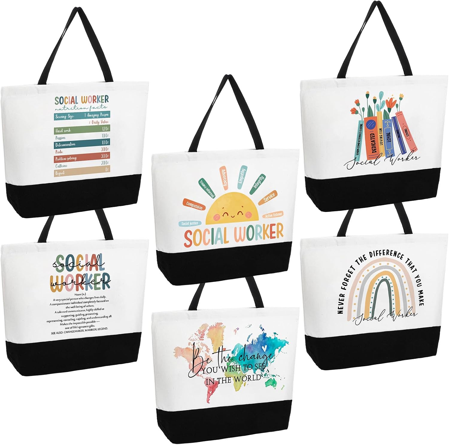 6 Pcs Social Worker Gift Bulk Christmas Thank You Canvas Bag for Women Reusable Grocery Bag Christmas Appreciation Gift for Bsw Msw Dsw Volunteer Msw Nurse Employee Staff Teacher