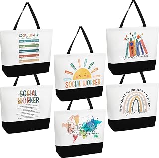 Cunno 6 Pcs Social Worker Month Appreciation Gift Bulk Thank You Canvas Bag for Women Reusable Grocery Bag for Nurse Employee(Social Worker)