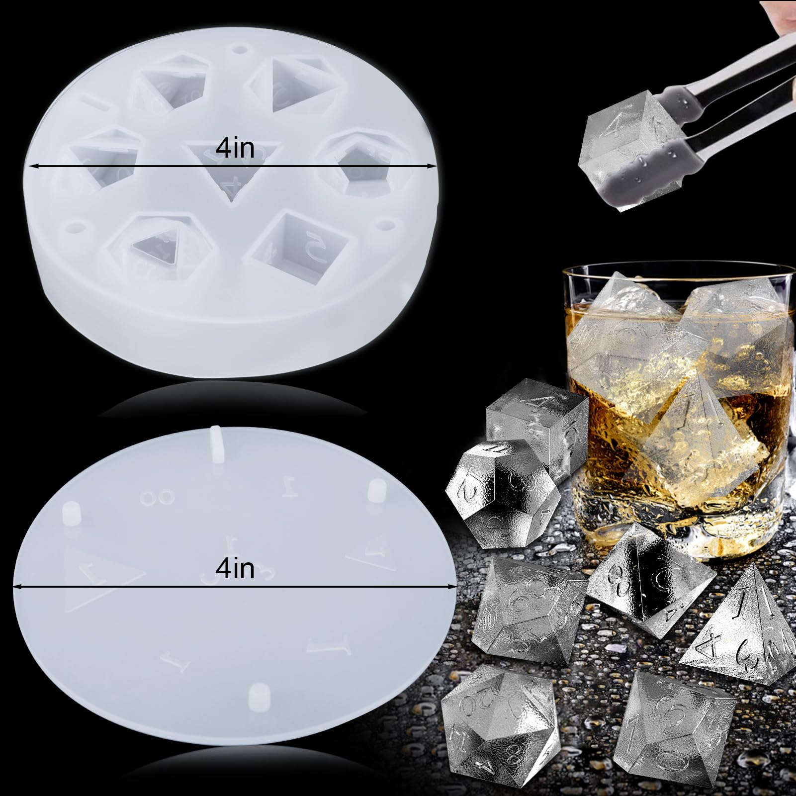 Confezione Da 2 Stampi Per Cubetti Di Ghiaccio A Forma Di Dado | Silicone Per Whisky E Bevande | 7 Cavità