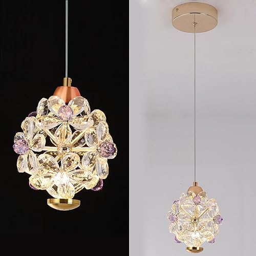 Luces colgantes doradas para isla de cocina, 1 lámpara pequeña de 6.2 pulgadas, lámpara colgante de cristal adecuada para comedor, dormitorio,