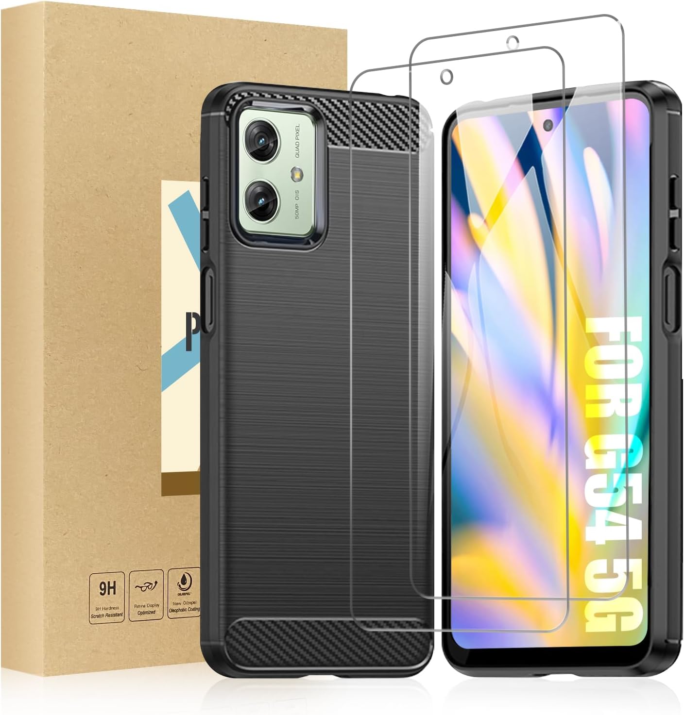 SCL Funda Para Moto G54 Funda Motorola G54 Funda, [Negro] Exquisita Serie De Carbono Diseño Carcasa Con Antiarañazos Y Tecnología De Absorción Antigolpes, Adecuado Para Stylus