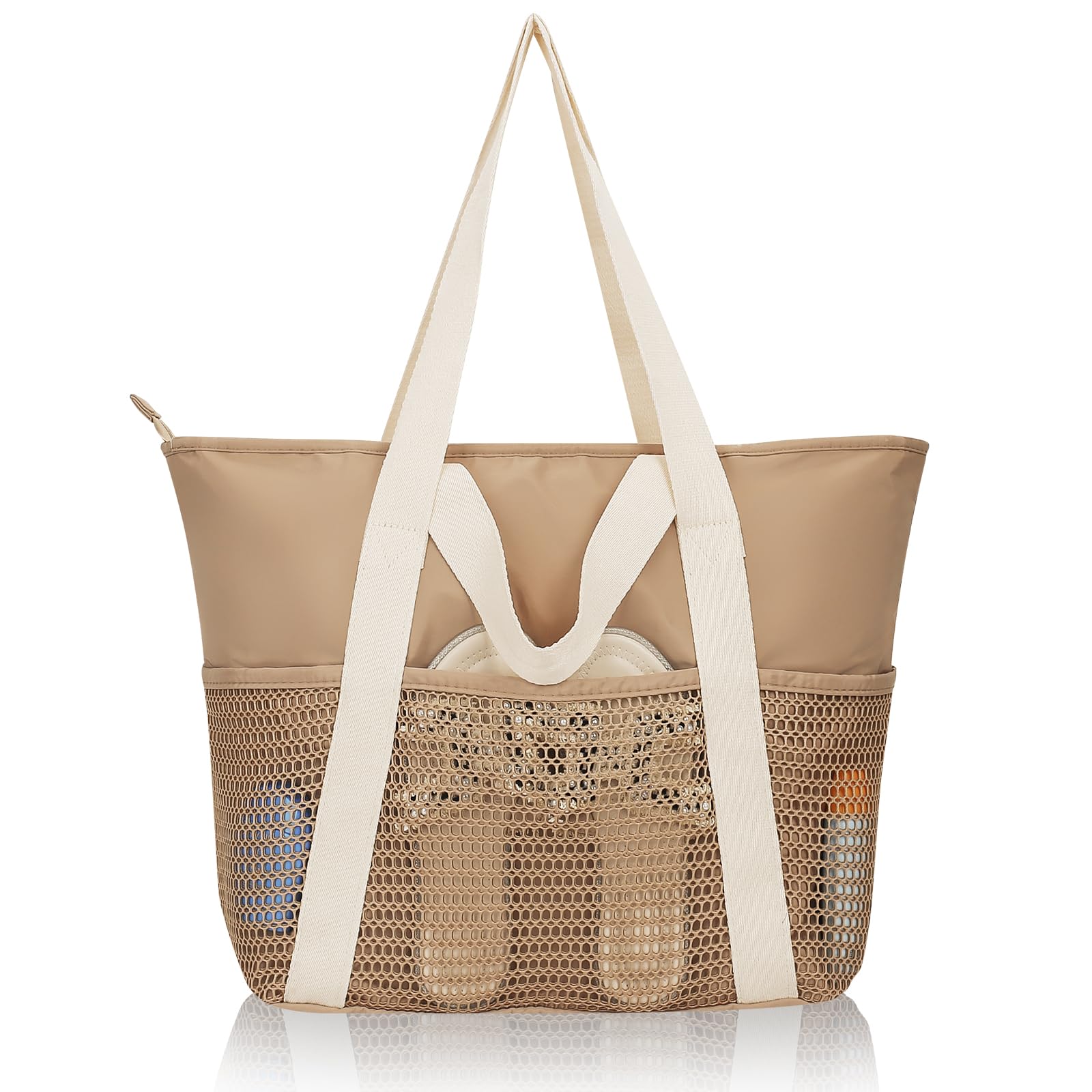 Sac de plage grand format cabas de bain en maille imperméable pliable - 8