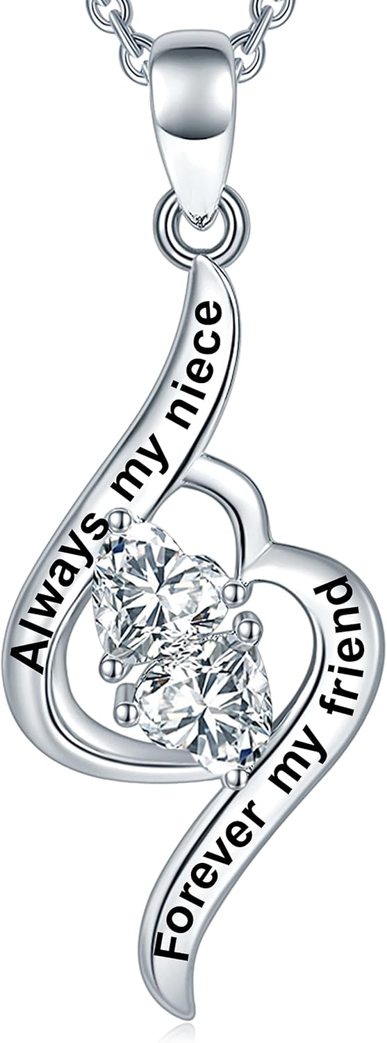 Christmas Auntie Niece Gifts, ‘Aunts like You Are Precious & Few’ Love Heart Pendant Necklace, ‘Always My Niece Forever My Friend’ Jewelry for Women, Her Birthday Anniversary Xmas Present