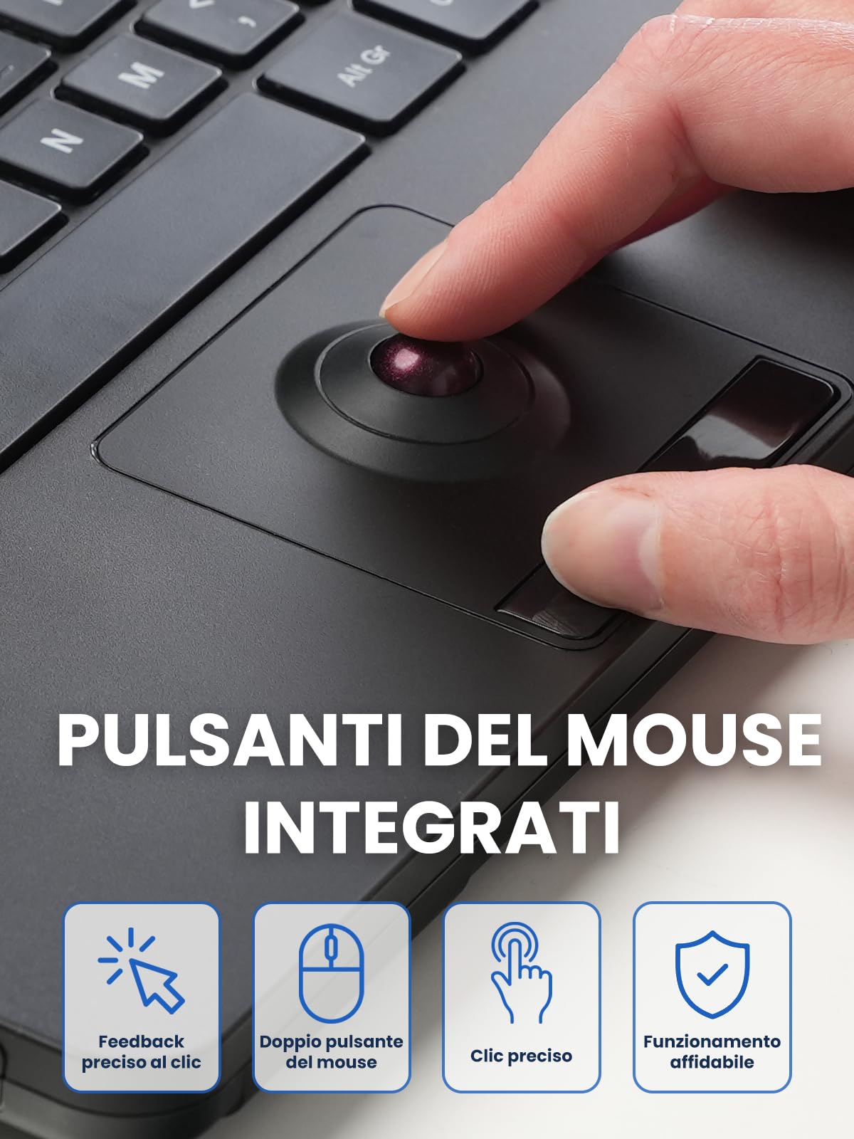 Perixx PERIBOARD-427 US, Tastiera USB cablata retroilluminata con trackball - Retroilluminazione bianca e rossa - Dimensioni compatte 11,18 × 7,17 × 1,1 pollici - 2 hub USB integrati - Layout italiano