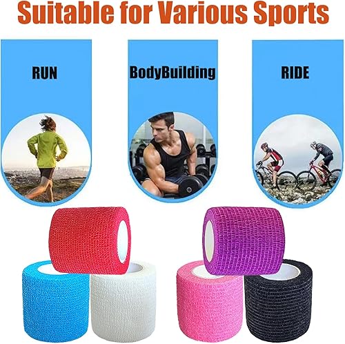 Miniatura 3 de Hysiwen Paquete de 6 vendajes autoadhesivos de 2 pulgadas x 5 yardas, envoltura cohesiva transpirable y cohesiva autoadhesiva para muñeca, tobillo