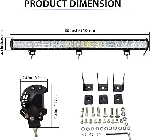 Miniatura 2 de SKYWORLD Barra de luz LED de trabajo de 36 pulgadas, 234 W, haz combinado de luz de inundación, luces antiniebla para conducción todoterreno con kit