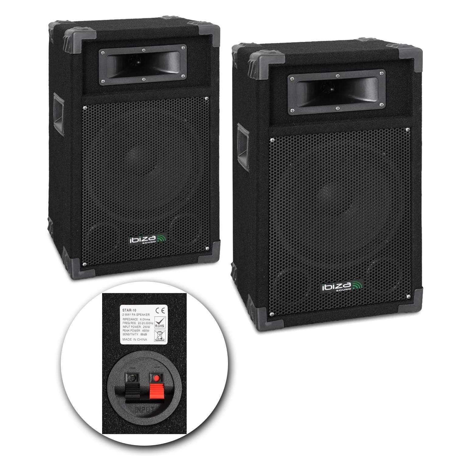Pack Sono complet DJ-MIX500-BT ampli + enceintes 500W + Table de mixage USB Bluetooth Micro + Câbles