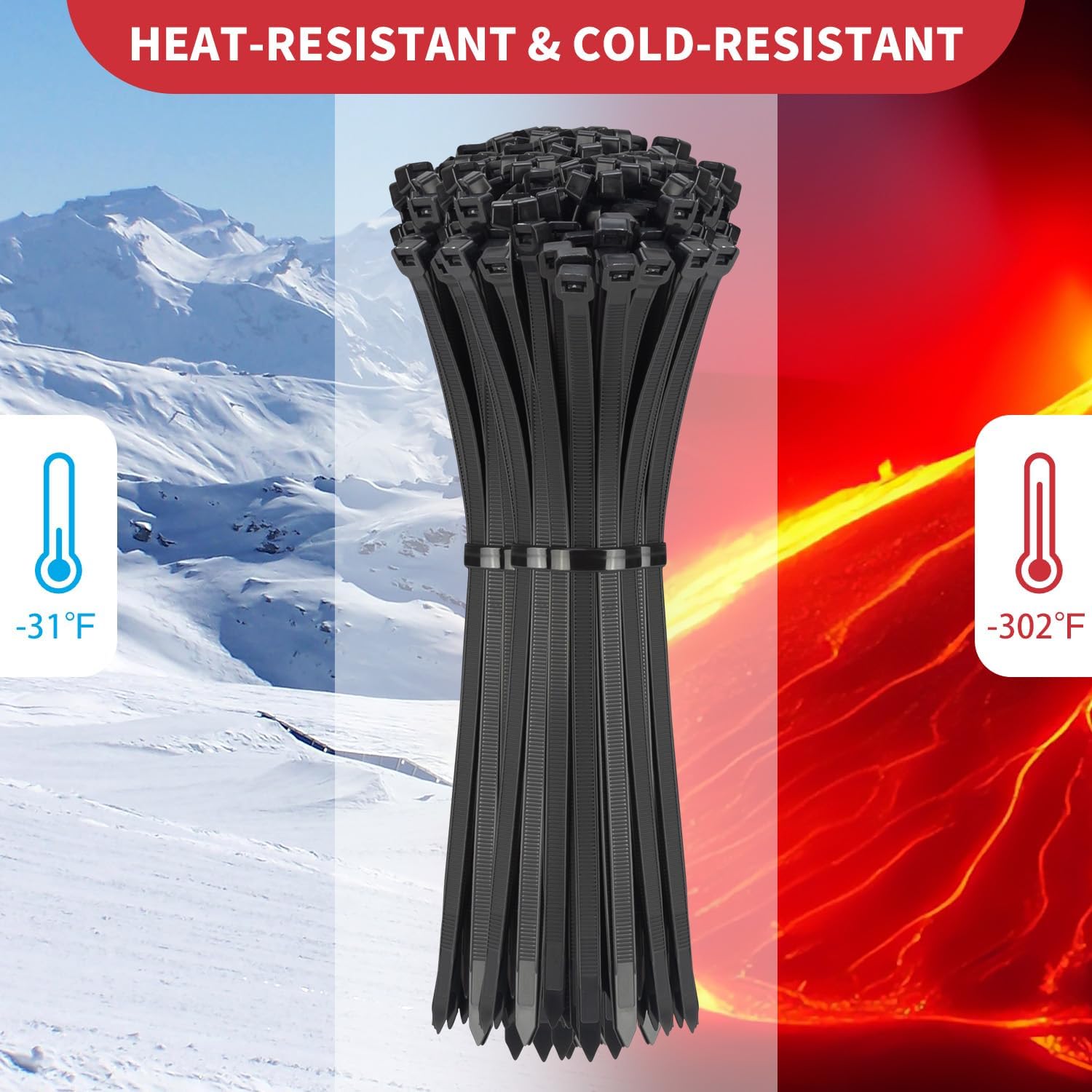 BethTie 500 Pack Black Zip Ties Heavy Duty Assorted Sizes, 8+12+14+18 Inch Cable Ties, 220lbs Ultra Strong Tensile Strength, Industrial Plastic Ties Wrap Assortment Cord Management for Outdoor Use