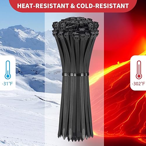 Miniatura 6 de Paquete de 500 bridas negras resistentes de varios tamaños, bridas para cables de 8+12+14+18 pulgadas, resistencia a la tracción ultra fuerte de 220