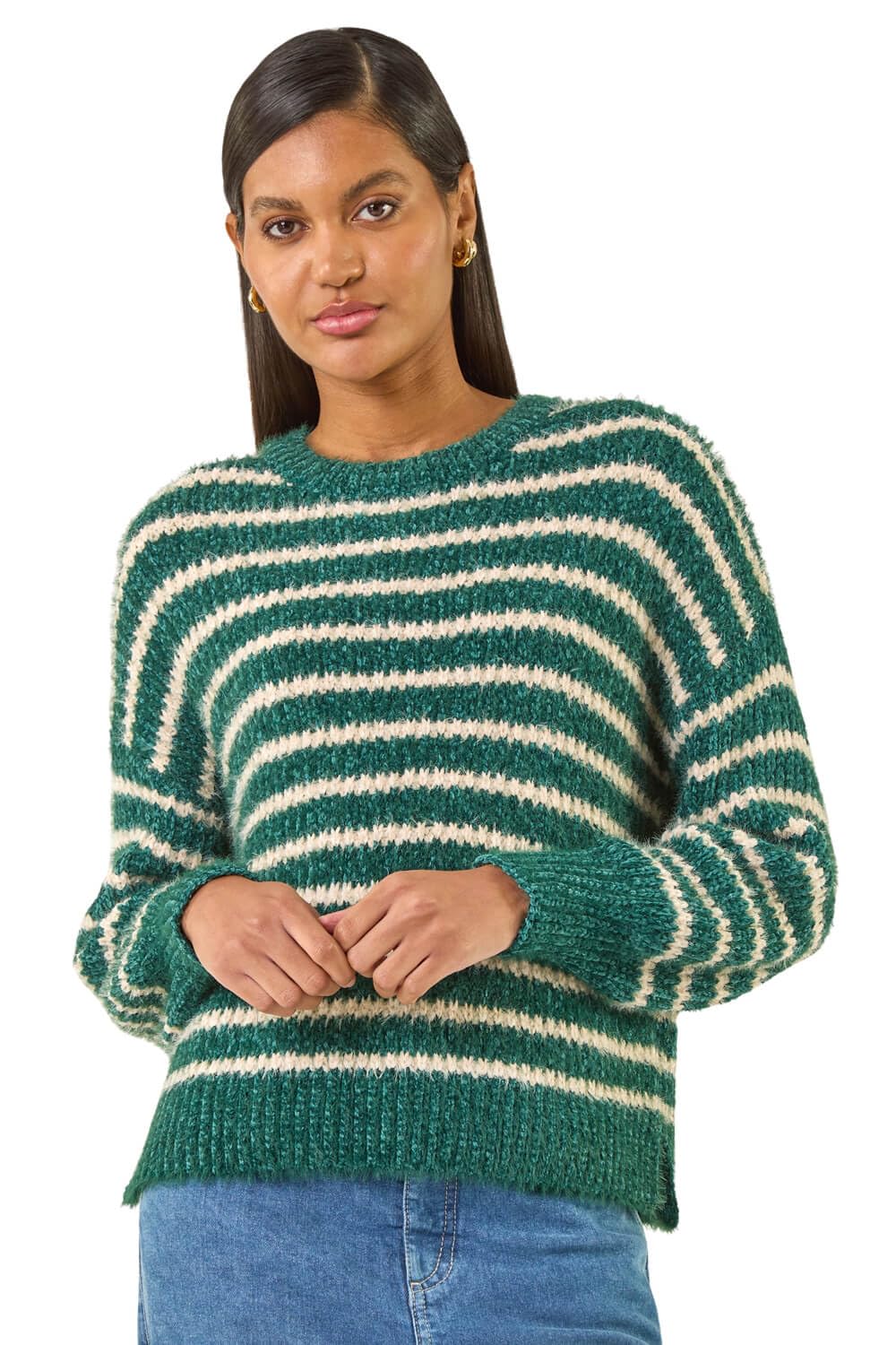 Roman Fluffy Yarn Jumper for Women UK Ladies Thick Sweater Warm Cosy Chunky Knitted Pullover Winter Furry Casual Smart Textured Everyday Cuddly Soft Knitwear - Forest - Size 12