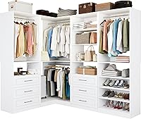 VOMAVEX 4-in-1 Modular Closet System 101.9" White Walk-In Organizer: 6 Drawers, 8 Hanging Rods, Adjustable Shelves, Corner Unit