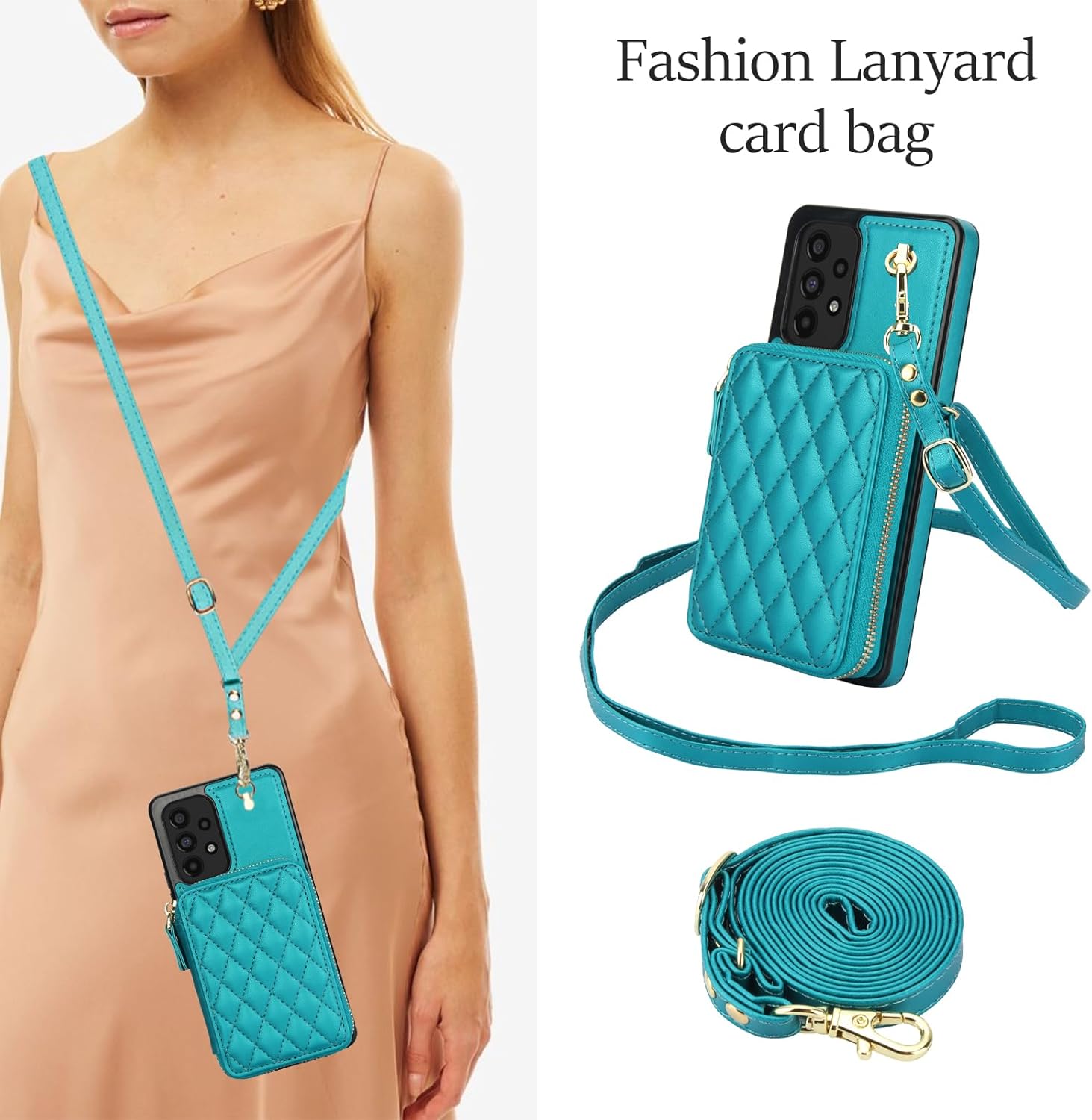 Phone Case for Samsung Galaxy A53 5G Wallet Cell Cover with Tempered Glass Screen Protector Wrist Crossbody Strap RFID Blocking Credit Card Holder Slot A 53 G5 53A SM A536U 6.5" 2022 Women Girls Green