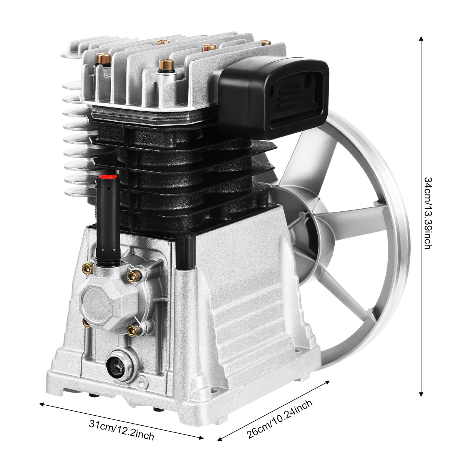 Testa del compressore d'aria 3HP 250L/min doppio cilindro in ghisa, pompa a pistone lubrificata ad olio con silenziatore per officina e garage, gruppo di compressione 2.2KW