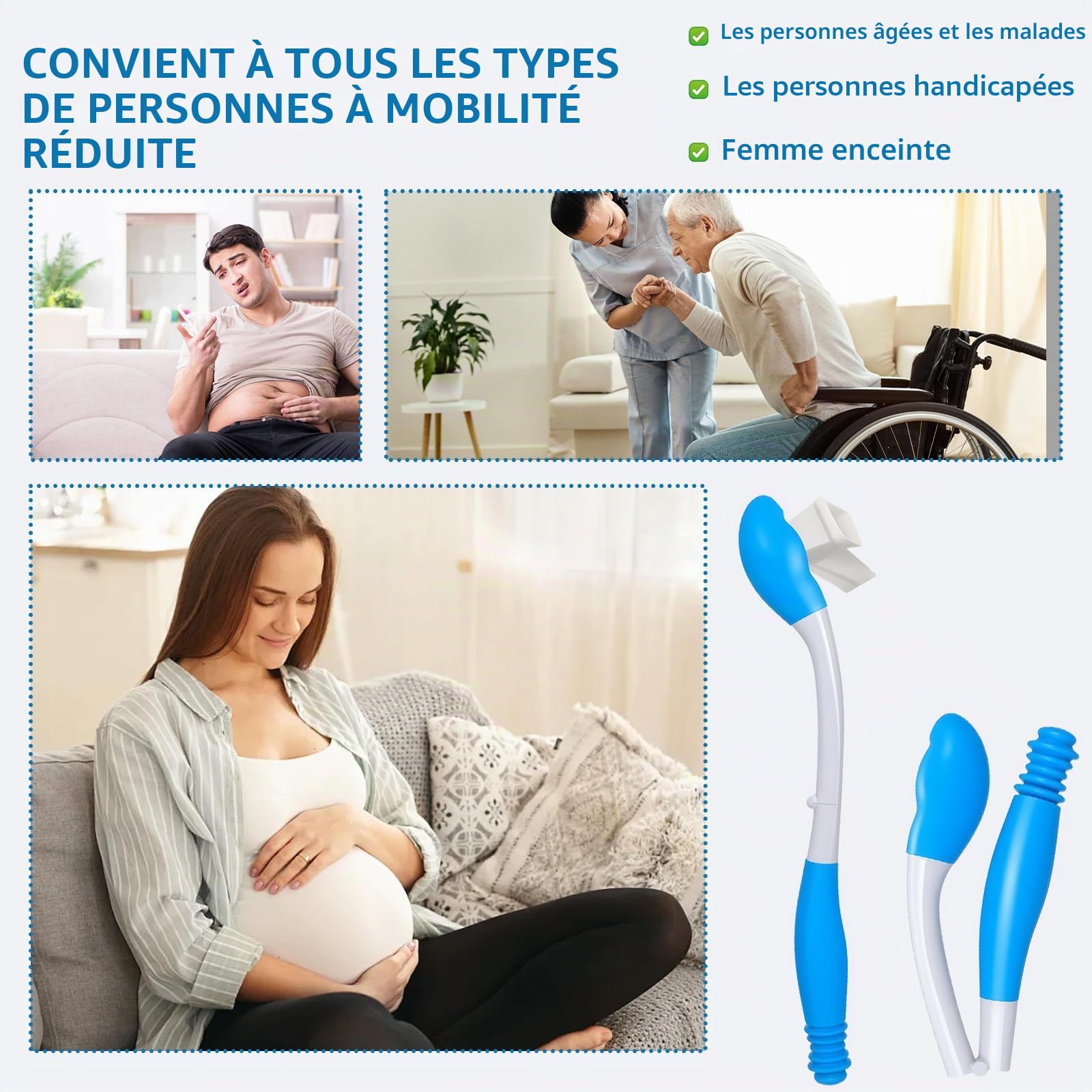Porte-outils pour toilettes, lingette confortable à bras long, aide au nettoyage et auto-assistance pour le bain dans la vie quotidienne
