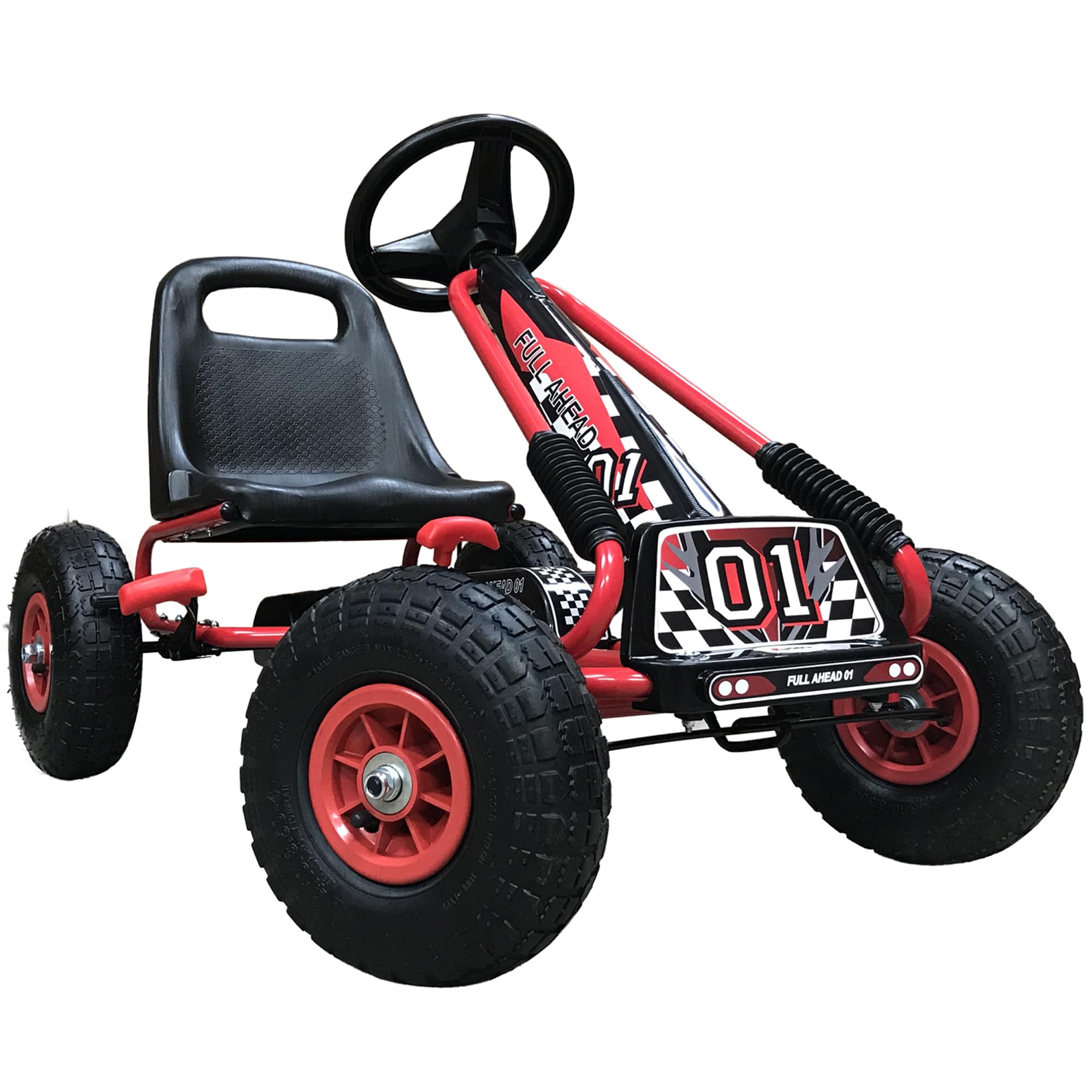 Kiddo Racer Design Red Kids Childrens Pedal Go-Kart Ride-On Car, Adjustable Seat, Rubber Tyres - Suitable For 4 to 8 Years - New