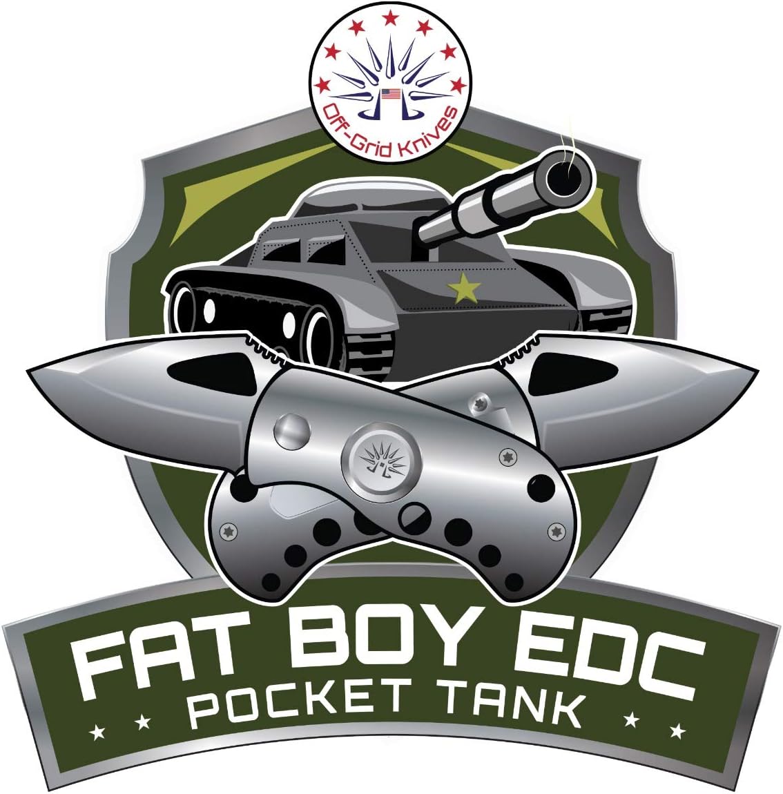 Off-Grid Knives - FAT BOY BLACKOUT Pocket Tank Manual Folding Utility Knife - Compact EDC, Razor Sharp Japanese AUS8 Steel, Deep Carry Clip, Safe Button Lock Release (Blackout)