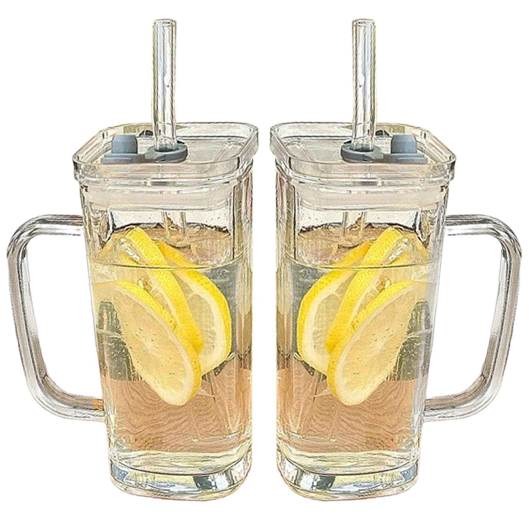 Tasses en verre avec couvercles et pailles lot de 2 gobelets transparents 250ml pour café et thé