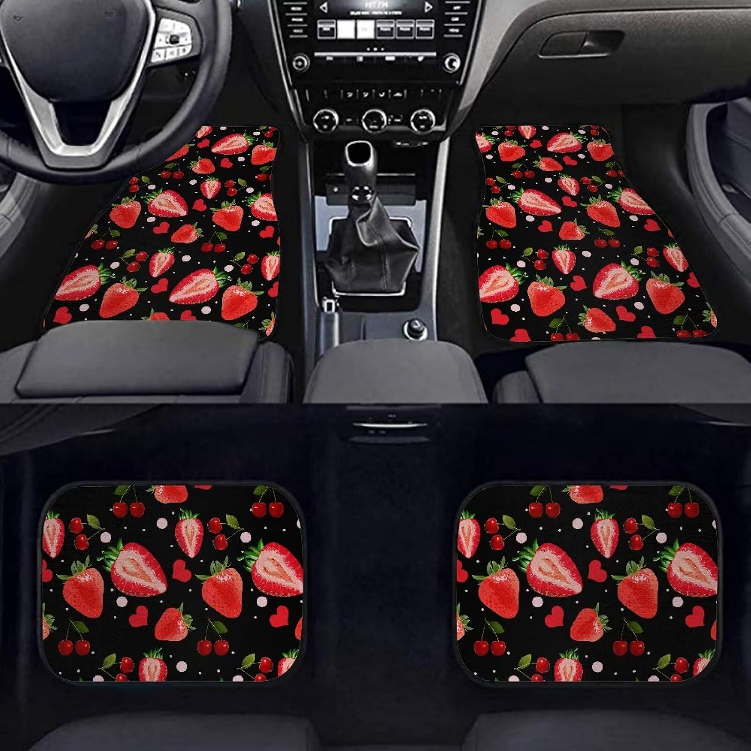 Red Strawberry Cherry Auto Front & Rear Floor Carpets Car Mats Universal Vehicle Floor Mat Carpet